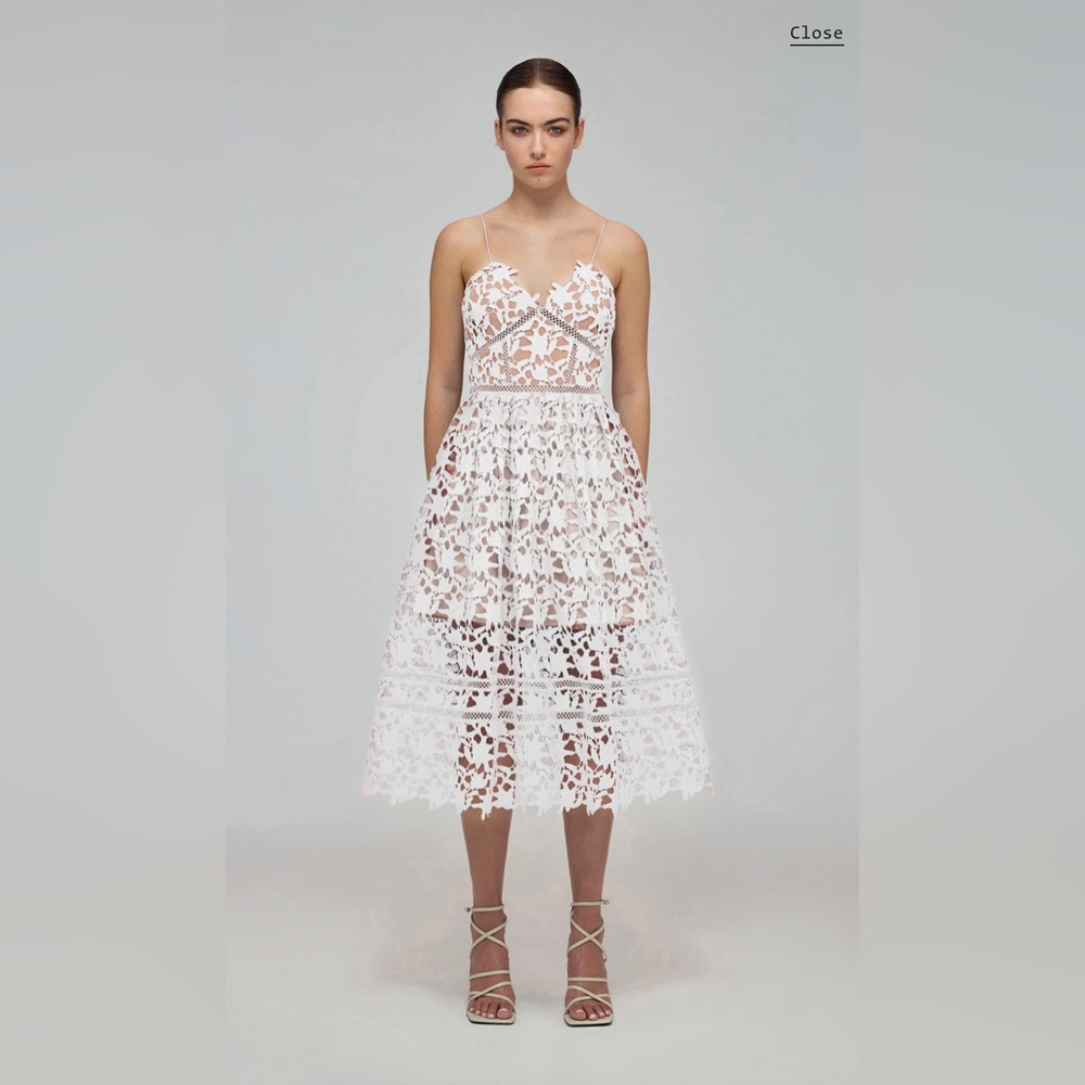 Self-Portrait White Azaelea Lace Midi Dress - US Size 6
